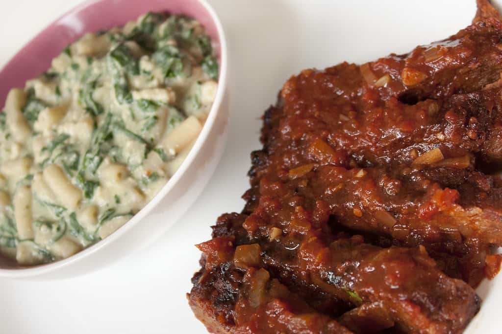 vegan ribs and mac and cheese