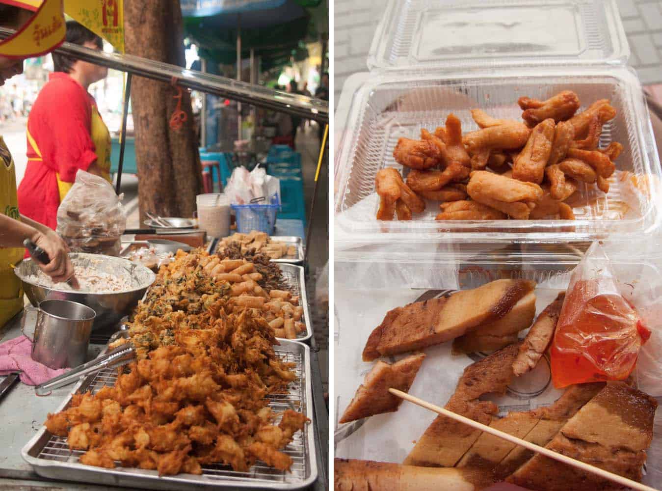 An assortment of deep fried Thai street food