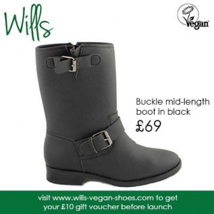Black Mid-Length Vegan Boot with Buckles