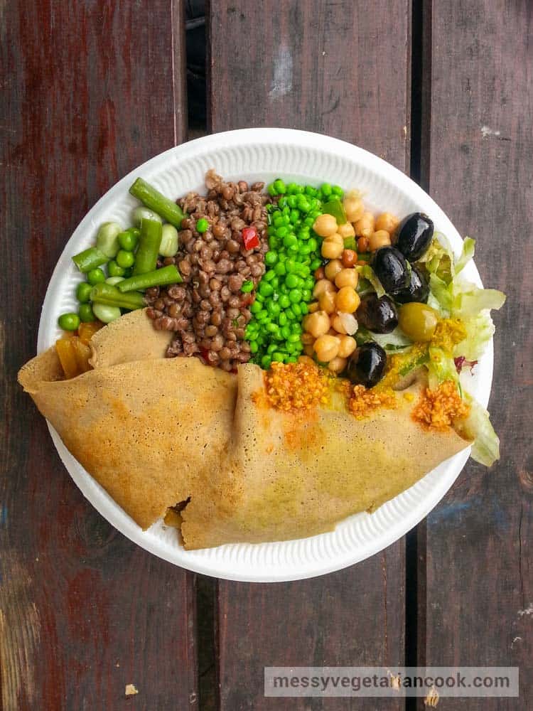 Mixed vegan plate from Ethiopiques