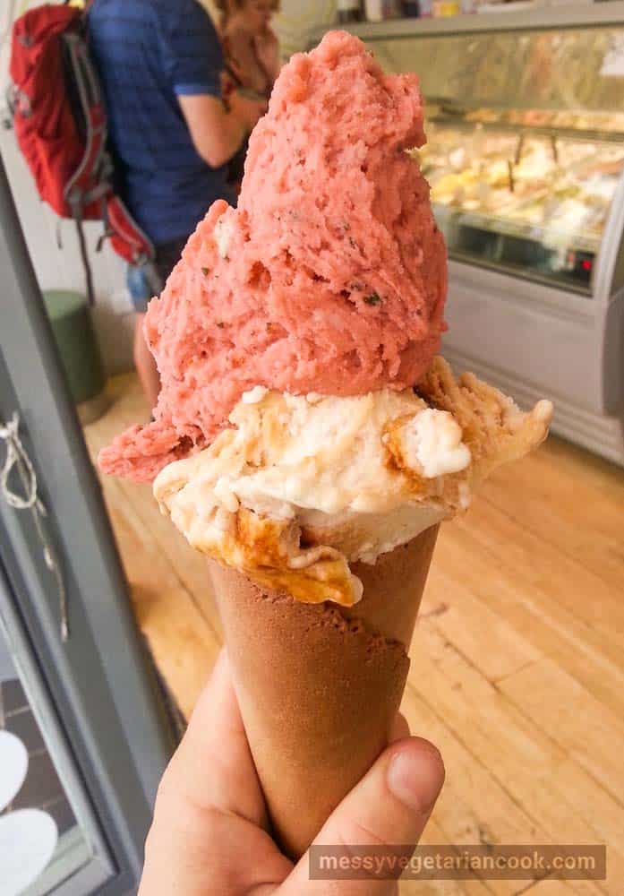 Strawberry Basil and Peanut Butter Caramel Ice Cream from Boho G