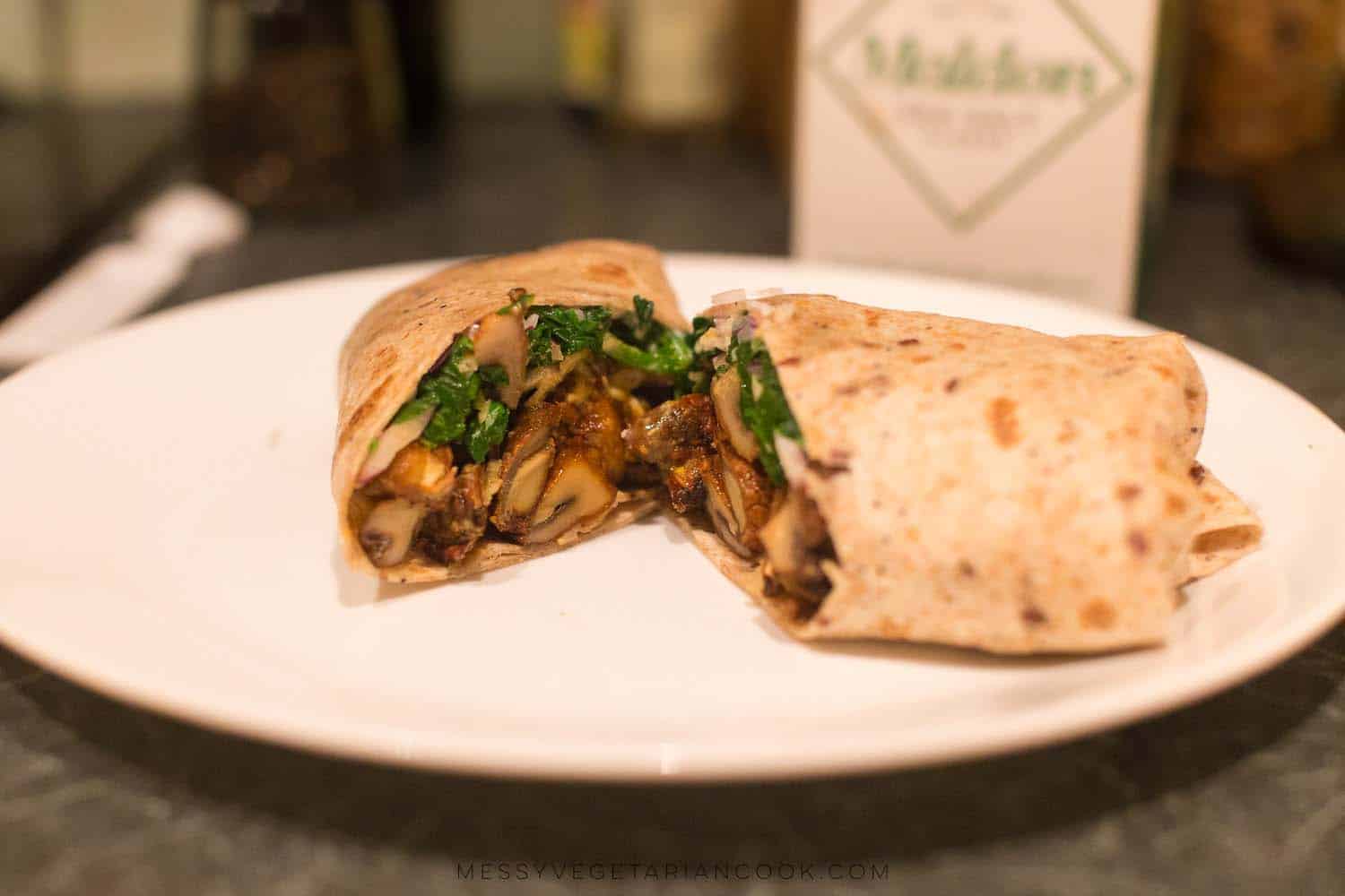 Spinach and Roasted Mushrooms Wrap