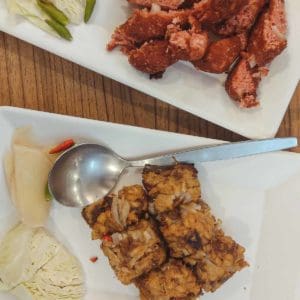 Vegan naem (mock meat style and mushroom style) fermented sausages at Talalaks in Bangkok