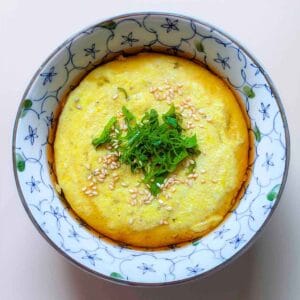 This vegan steamed egg recipe blends Oggs liquid vegan egg with firm tofu, steamed and then floated in dashi, for a warming meal.